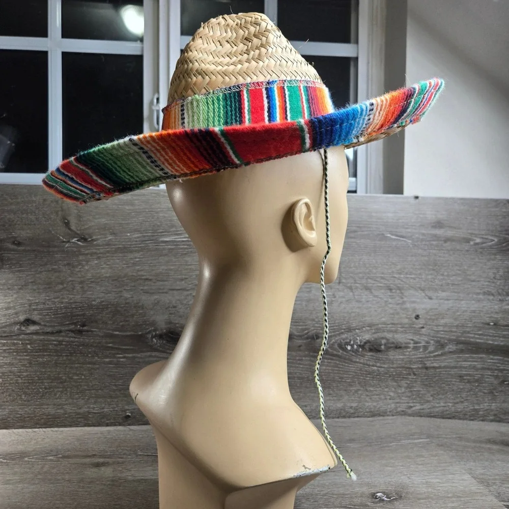 Straw Sombrero Child Mexican Hat Colorful Serape Trim Fiesta Party Costume